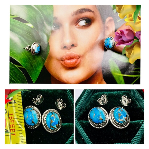 Jewelry - NEW Stamped .925 Silver with Real Turquoise Stones Stud Earrings